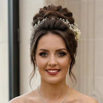 Braut mit eleganter Hochsteckfrisur und Bridal Make-up von Feminity by Jule