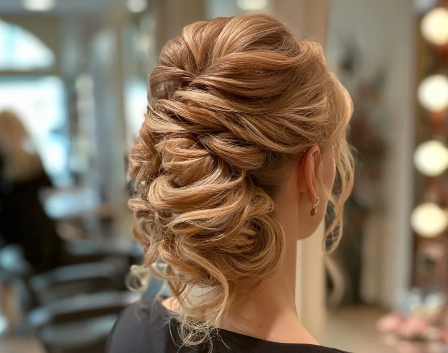 Elegante Hochsteckfrisur mit weichen Wellen, gesteckt von Feminity by Jule in Düsseldorf-Oberkassel